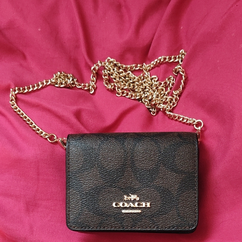 Coach Dark Brown Signature Mini Wallet Purse